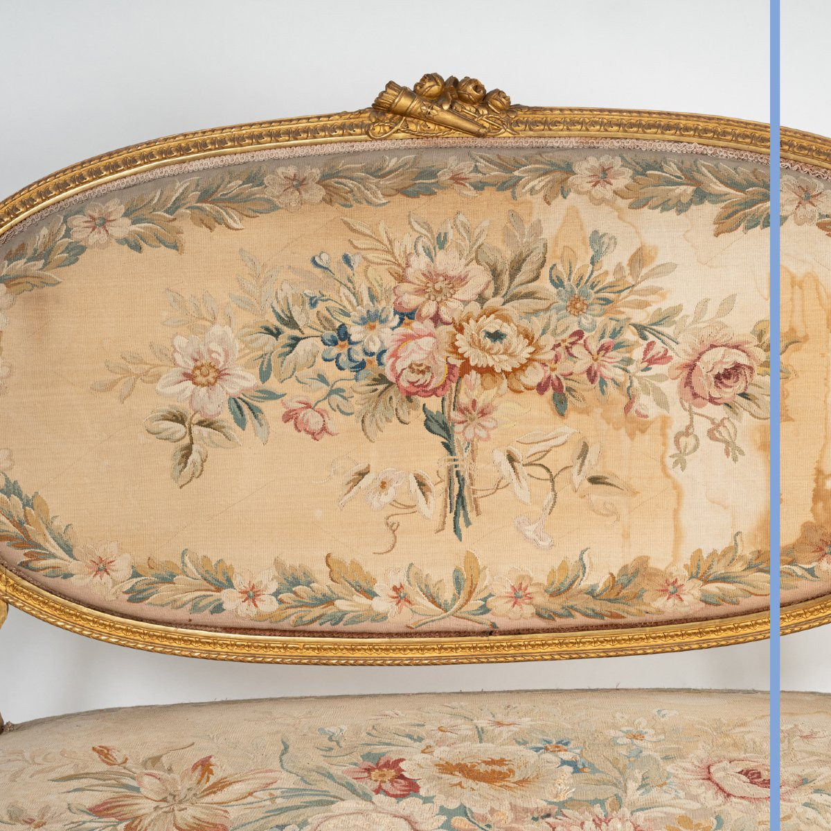 Living Room Set Consisting Of A Bench And Four Armchairs In Giltwood And Tapestry, 19th Century-photo-2