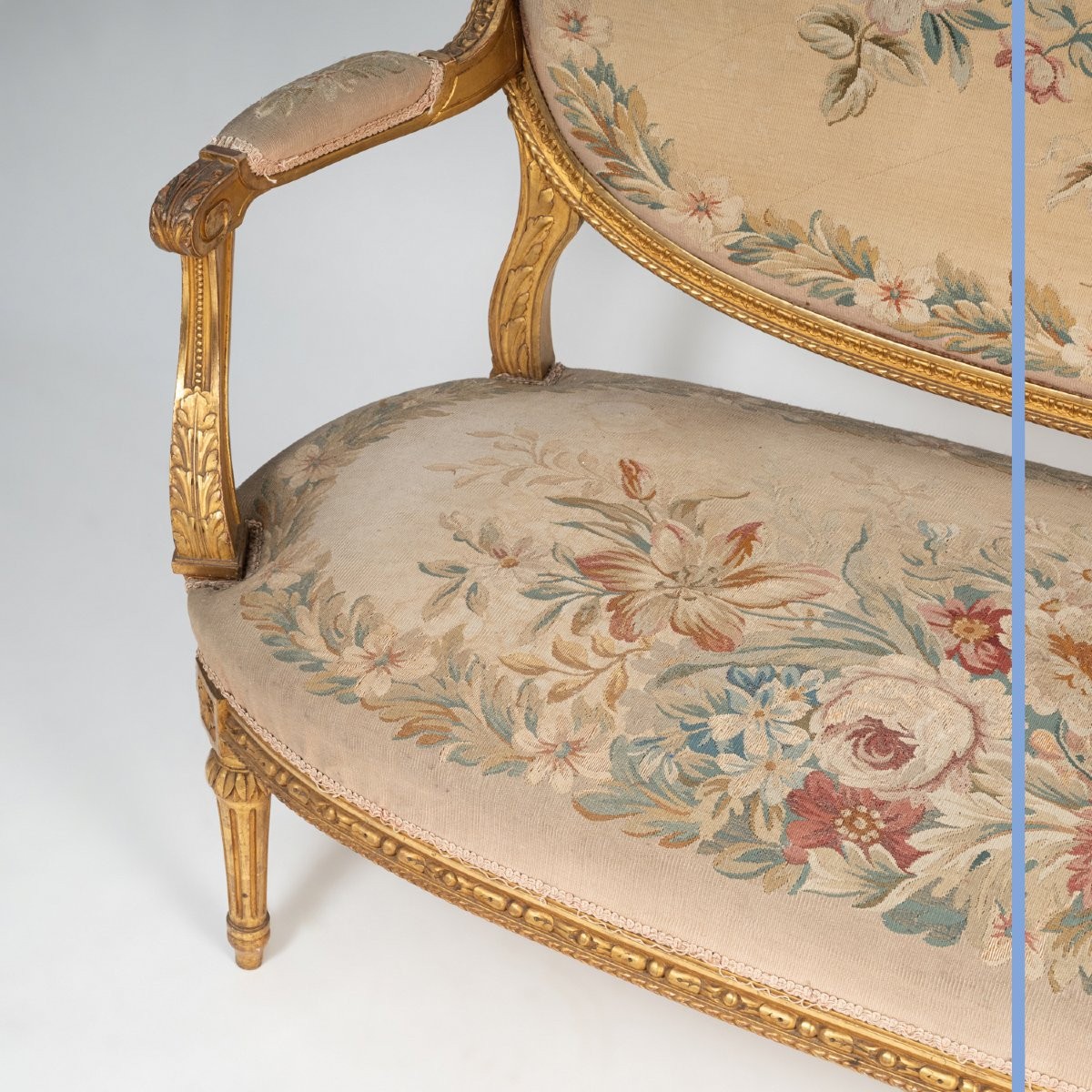 Living Room Set Consisting Of A Bench And Four Armchairs In Giltwood And Tapestry, 19th Century-photo-3