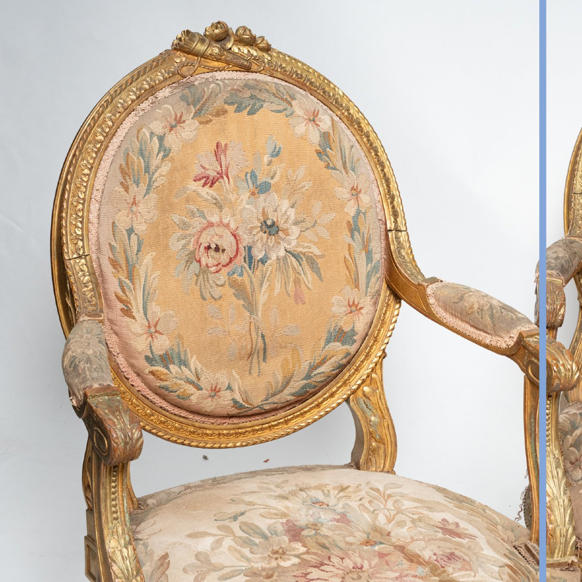 Living Room Set Consisting Of A Bench And Four Armchairs In Giltwood And Tapestry, 19th Century-photo-7