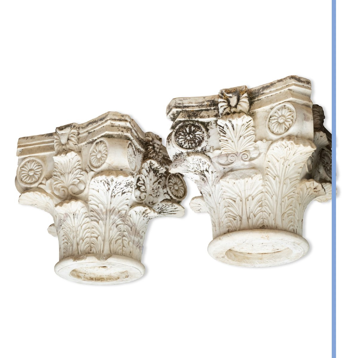 Paire de chapiteaux corinthiens en marbre, XXe-photo-2