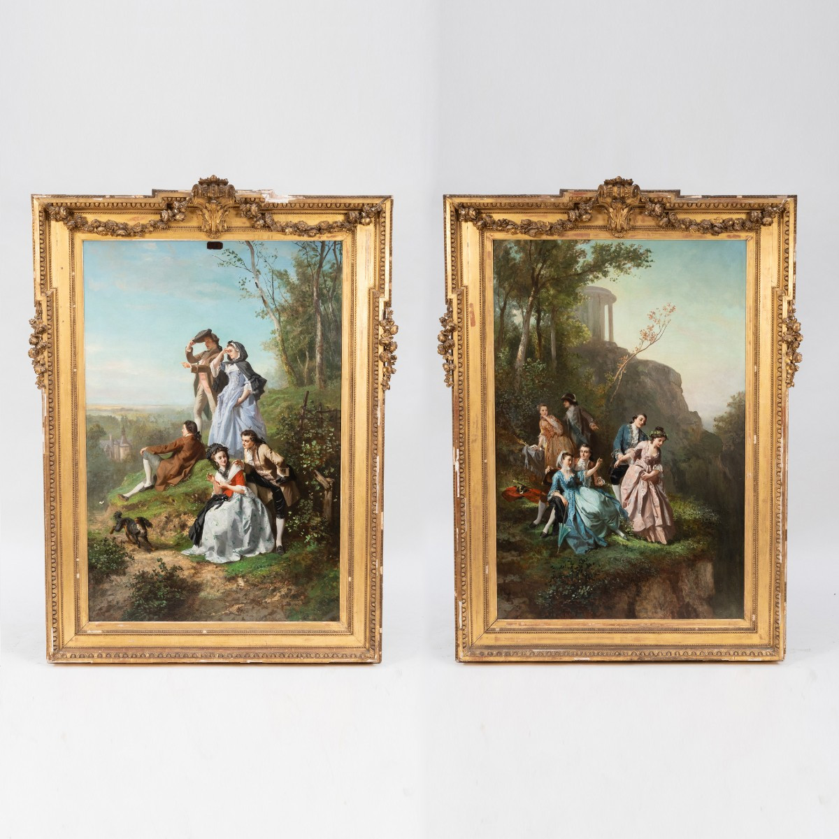 Prudent-louis Leray (1820-1879), Gallant Scenes, Pair Of Oil Paintings On Canvas, 19th Century