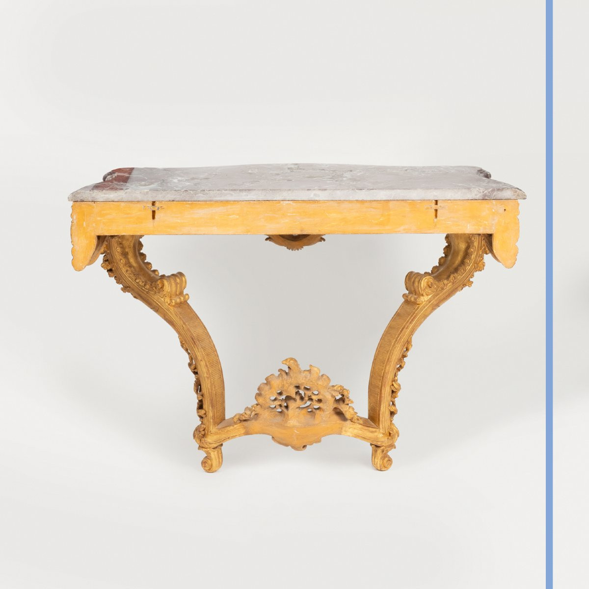 Console d'applique murale en bois doré et dessus de marbre, XIXe-photo-4