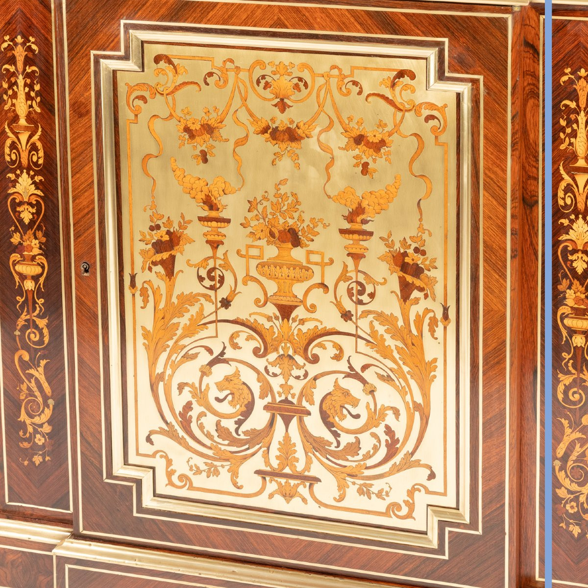 Cabinet At Waist Height In Marquetry Of Brass And Precious Woods, 19th-century-photo-2