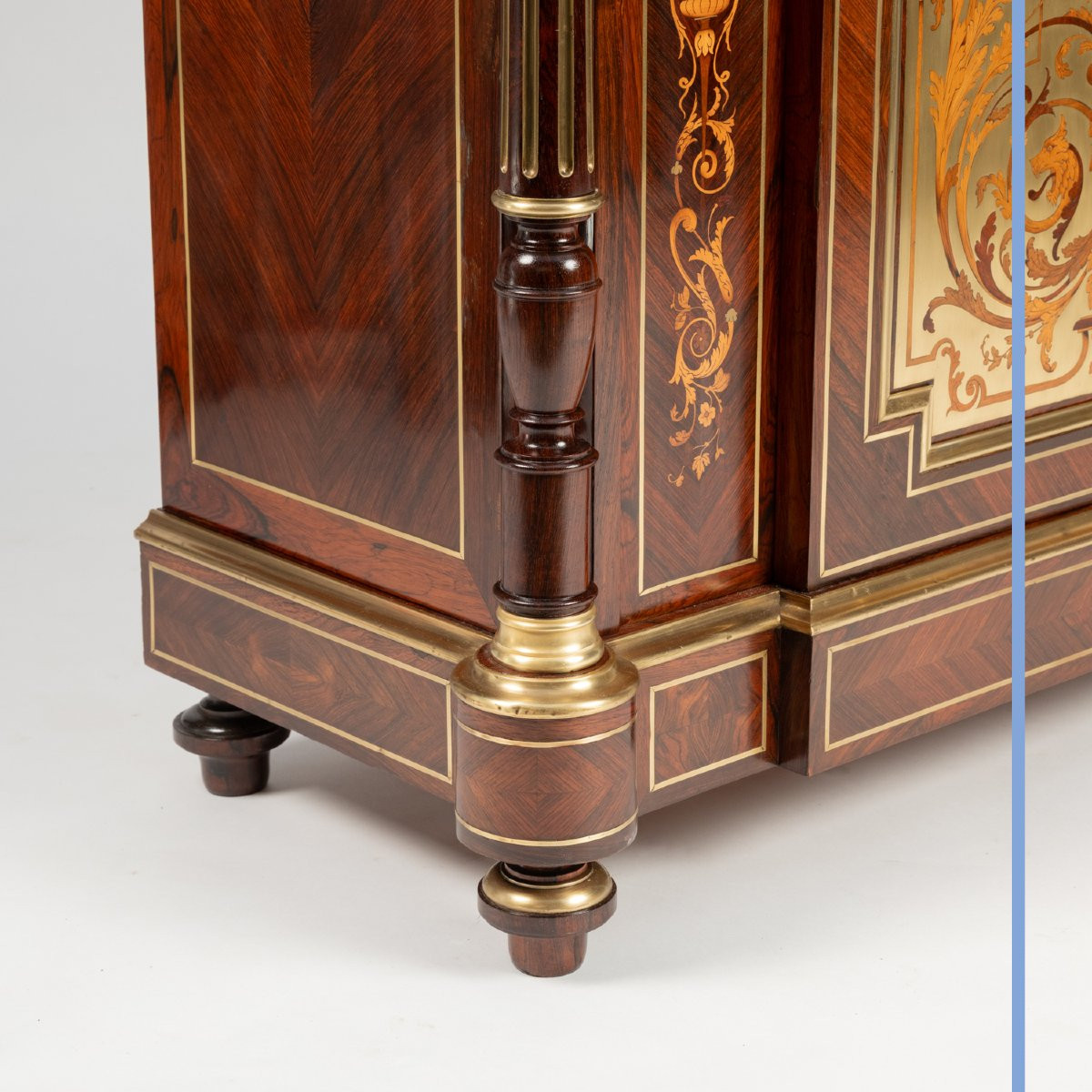 Cabinet At Waist Height In Marquetry Of Brass And Precious Woods, 19th-century-photo-3