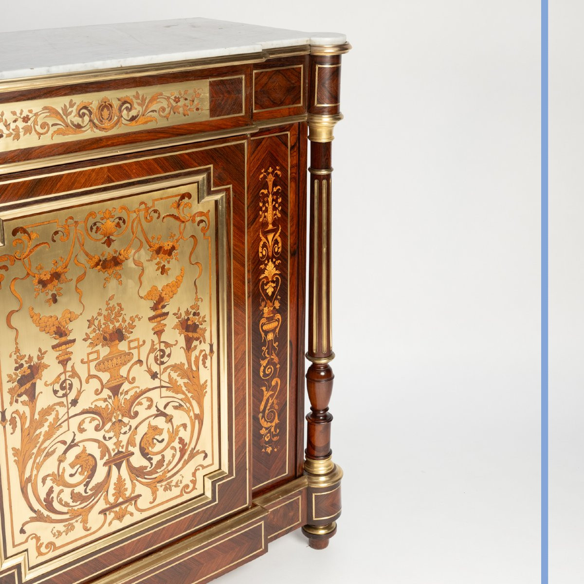 Cabinet At Waist Height In Marquetry Of Brass And Precious Woods, 19th-century-photo-4