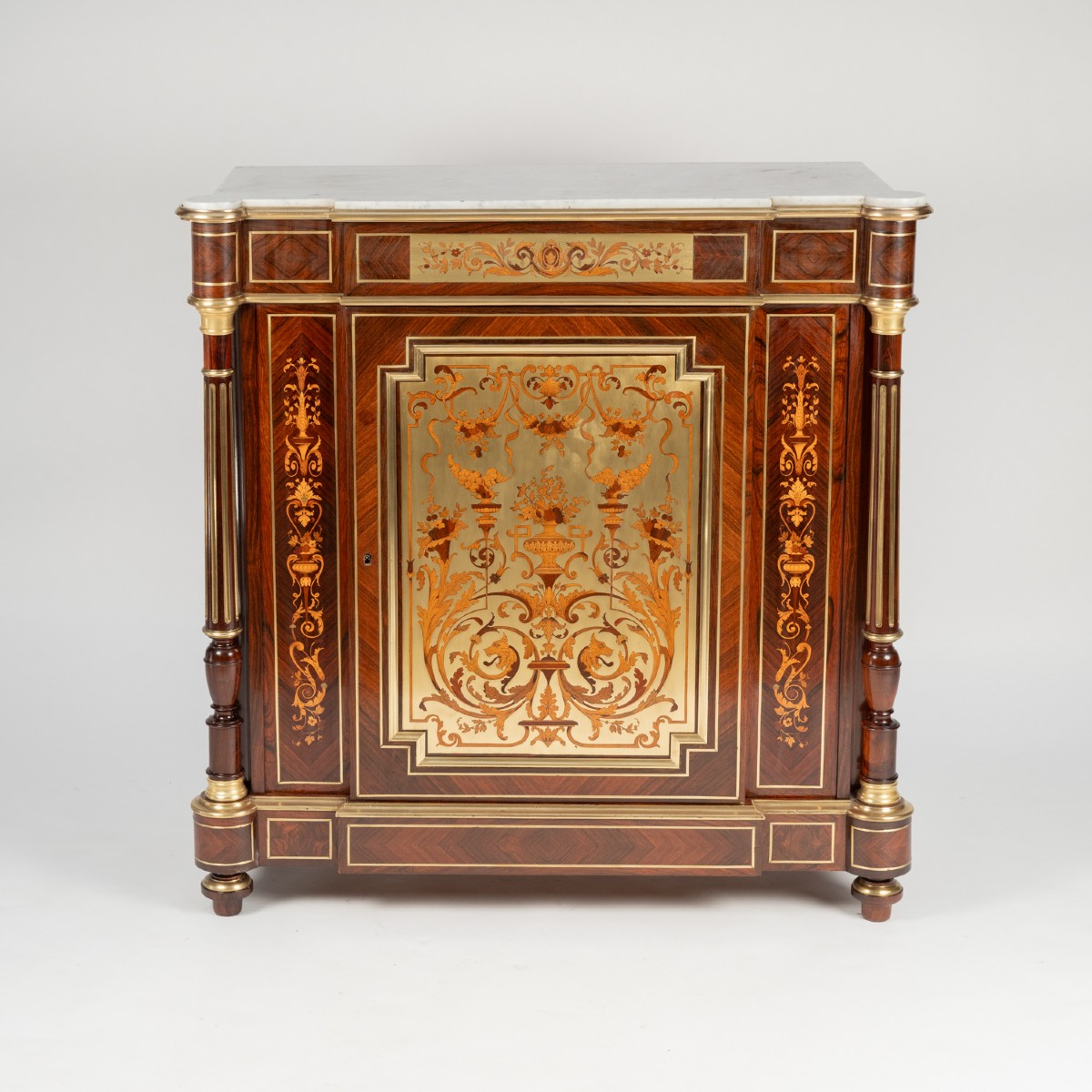 Cabinet At Waist Height In Marquetry Of Brass And Precious Woods, 19th-century