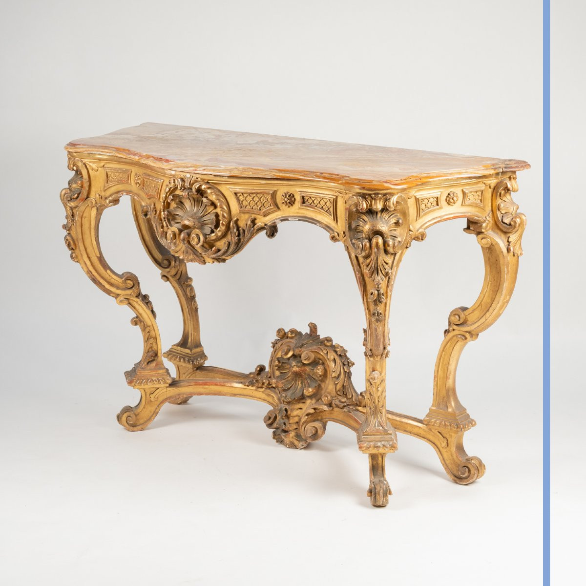 Balny Jeune, console de style louis XV en bois doré et marbre Sarrancolin, XIXe-photo-2