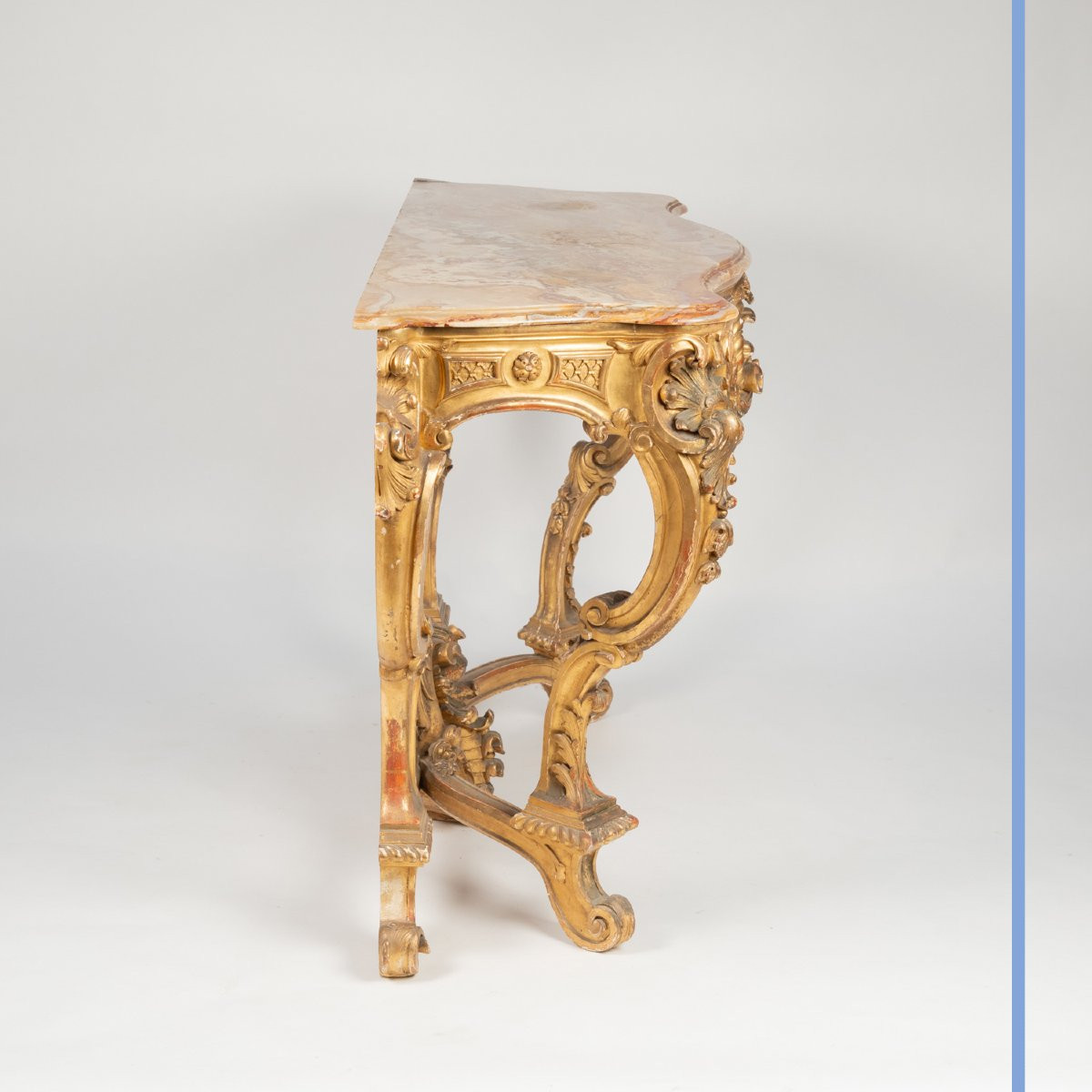 Balny Jeune, console de style louis XV en bois doré et marbre Sarrancolin, XIXe-photo-4