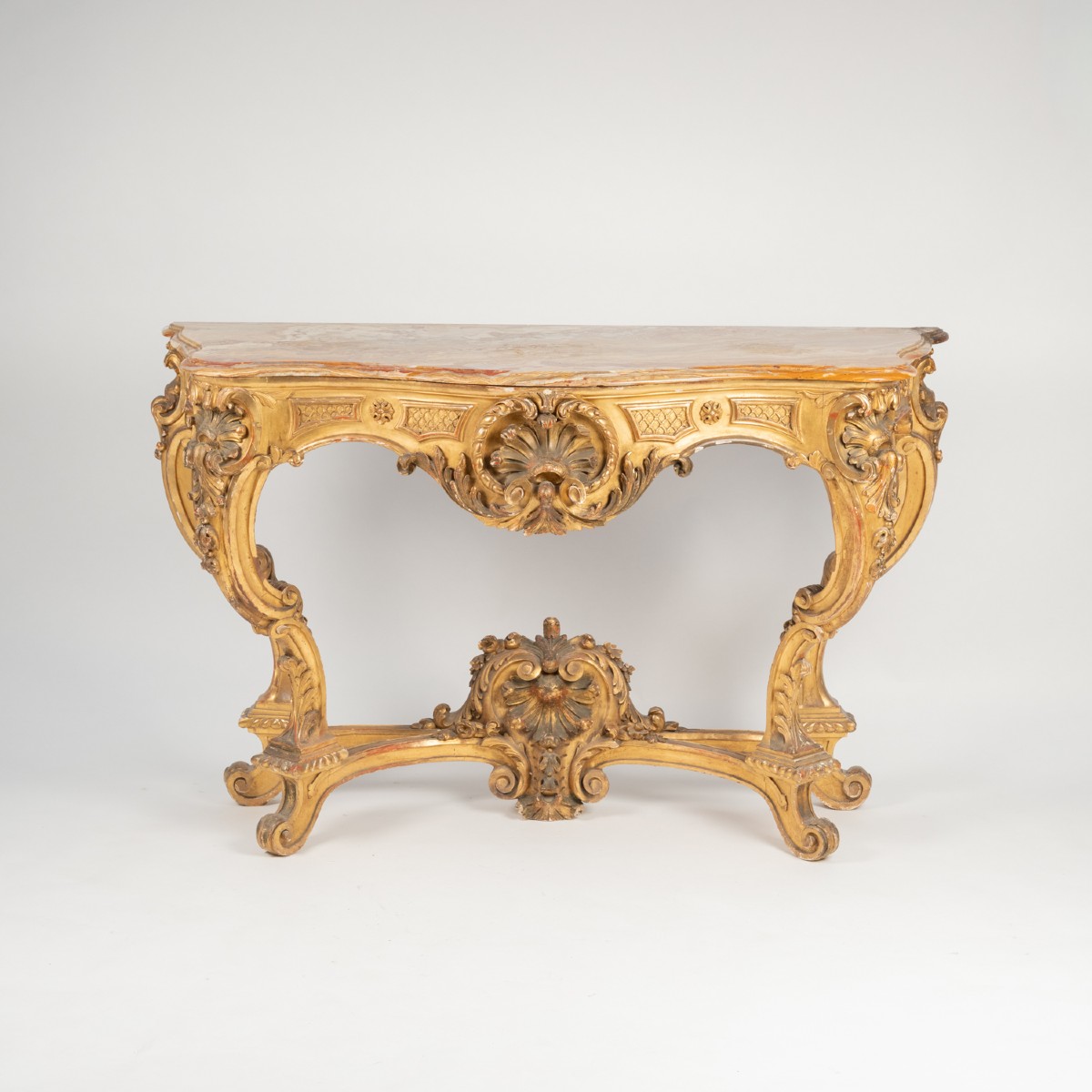 Balny Jeune, console de style louis XV en bois doré et marbre Sarrancolin, XIXe