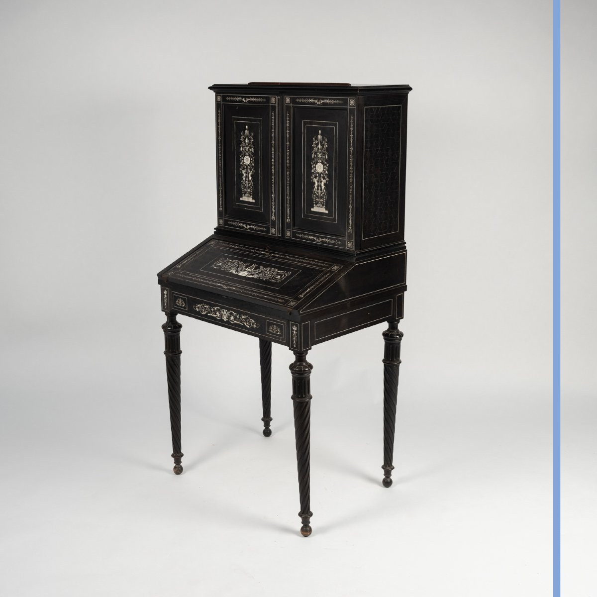 Charles Hunsinger (1823-1893), Bonheur du Jour en ébène et incrustations d’ivoire, XIXe-photo-2