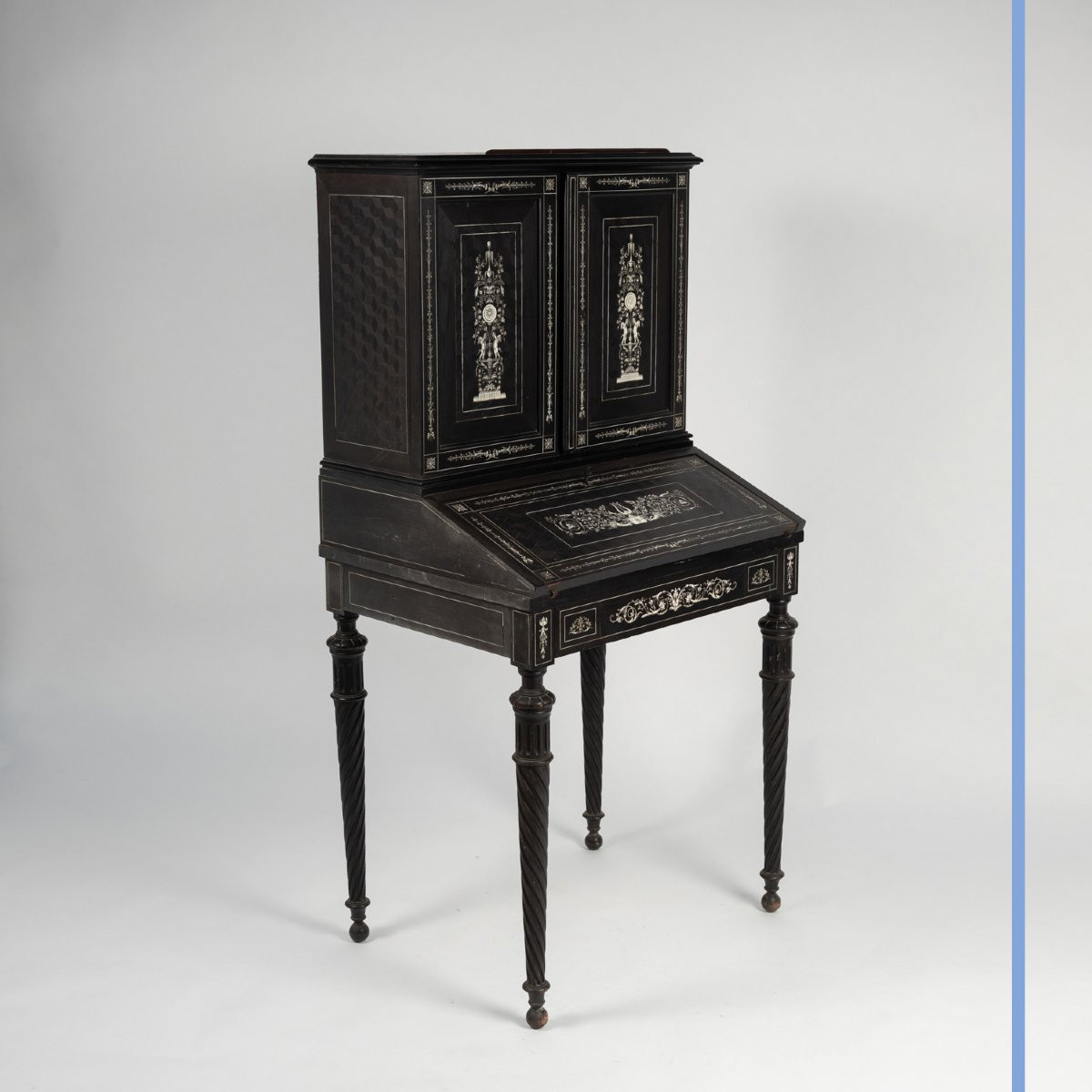Charles Hunsinger (1823-1893), Bonheur du Jour en ébène et incrustations d’ivoire, XIXe-photo-2