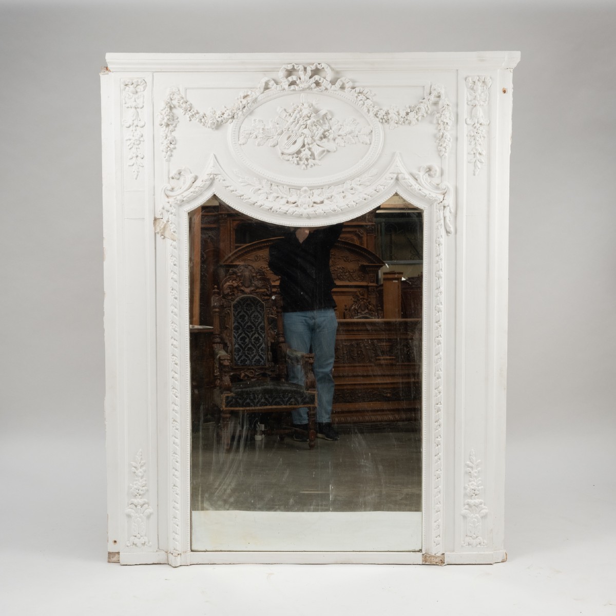 Louis XVI Style Trumeau In White Lacquered Wood, 19th Century