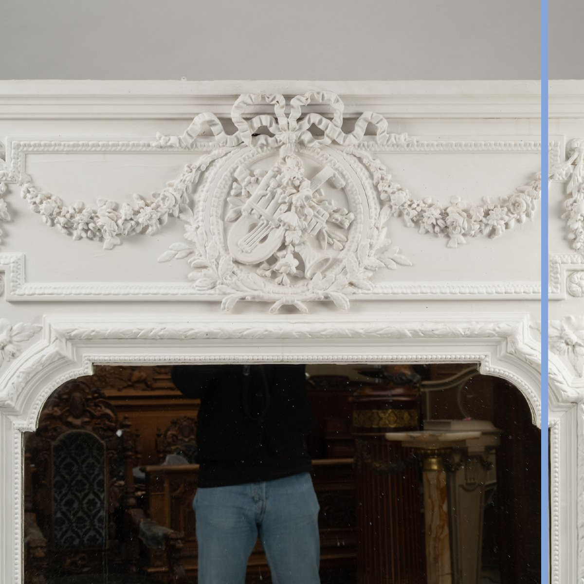 Trumeau de style Louis XVI en bois laqué blanc, XIXe-photo-3