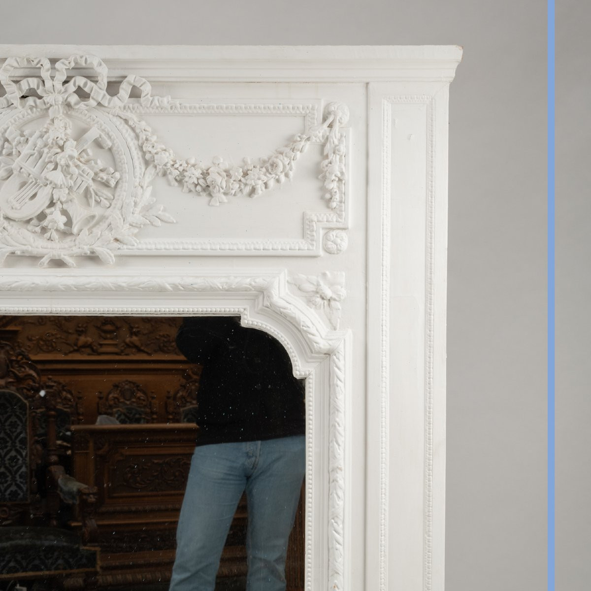 Trumeau de style Louis XVI en bois laqué blanc, XIXe-photo-4