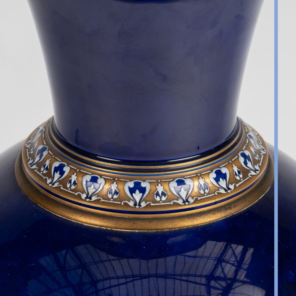 Sèvres Manufactory, Blue And Gilt Porcelain Vase With Enamel Decoration, 19th Century-photo-4