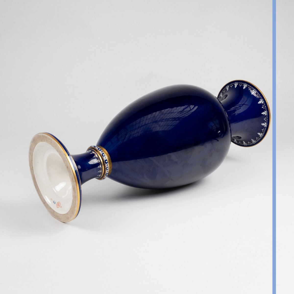 Sèvres Manufactory, Blue And Gilt Porcelain Vase With Enamel Decoration, 19th Century-photo-2