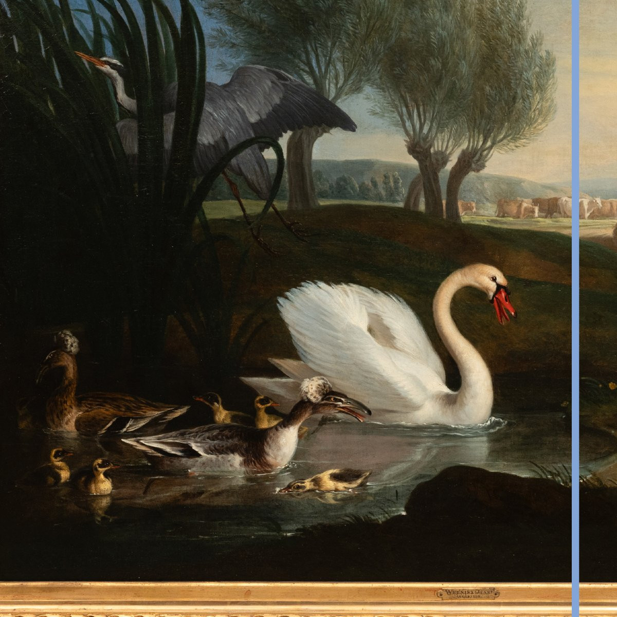 Attribué à Jan  Weenix  (1640-1719), Chien à l'arrêt devant un cygne, huile sur toile, XVIIIe-photo-4