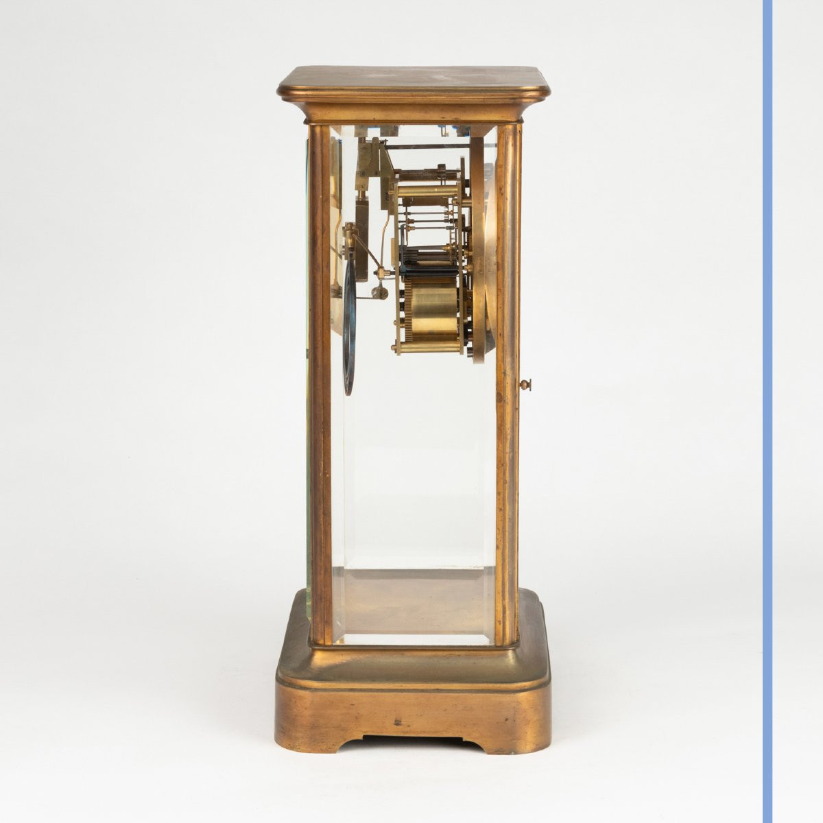 Pendule cage à armature en laiton doré et verre biseauté, XXe-photo-3