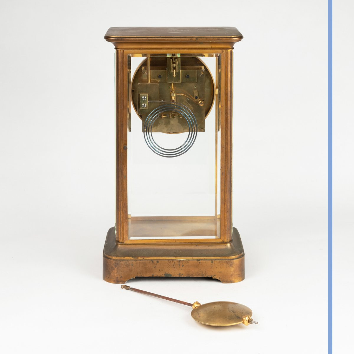 Pendule cage à armature en laiton doré et verre biseauté, XXe-photo-4