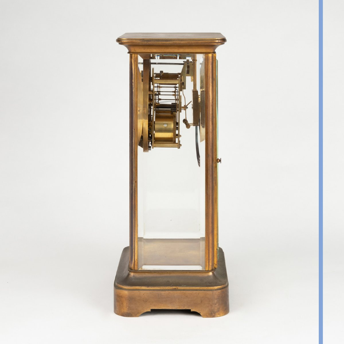 Pendule cage à armature en laiton doré et verre biseauté, XXe-photo-1