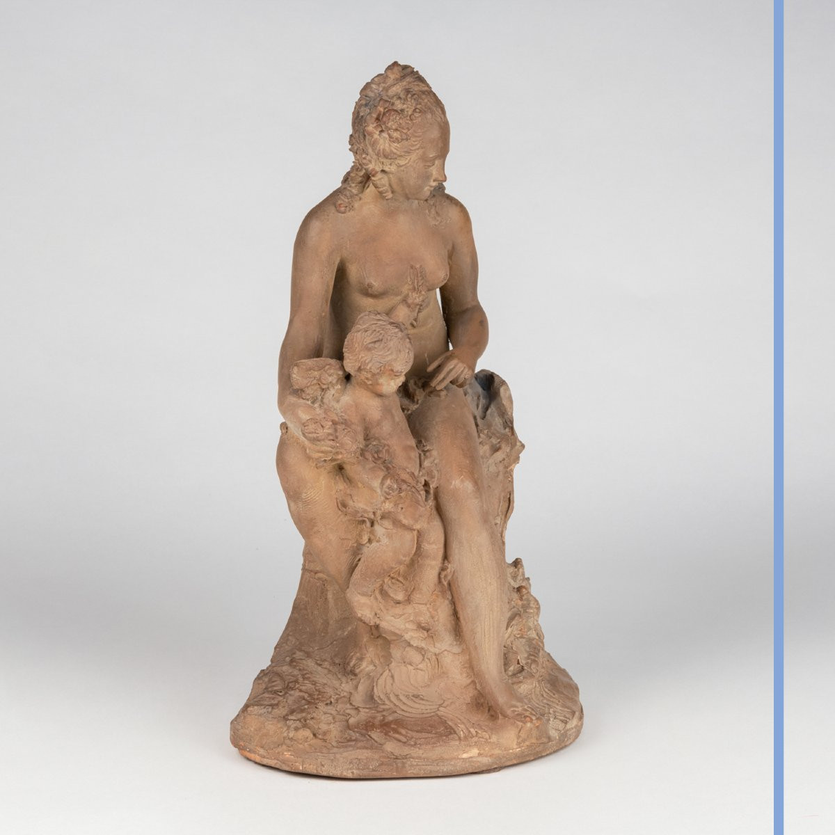 Sculpture en terre cuite "Vénus et Cupidon" monogrammé FC, XIXe-photo-2