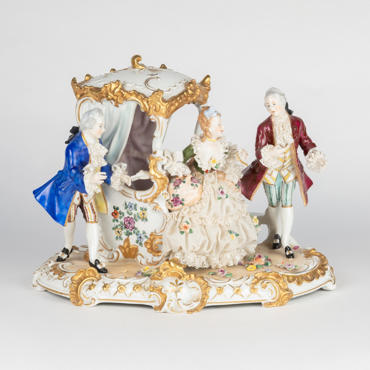 Groupe en porcelaine allemande "La calèche", XIXe