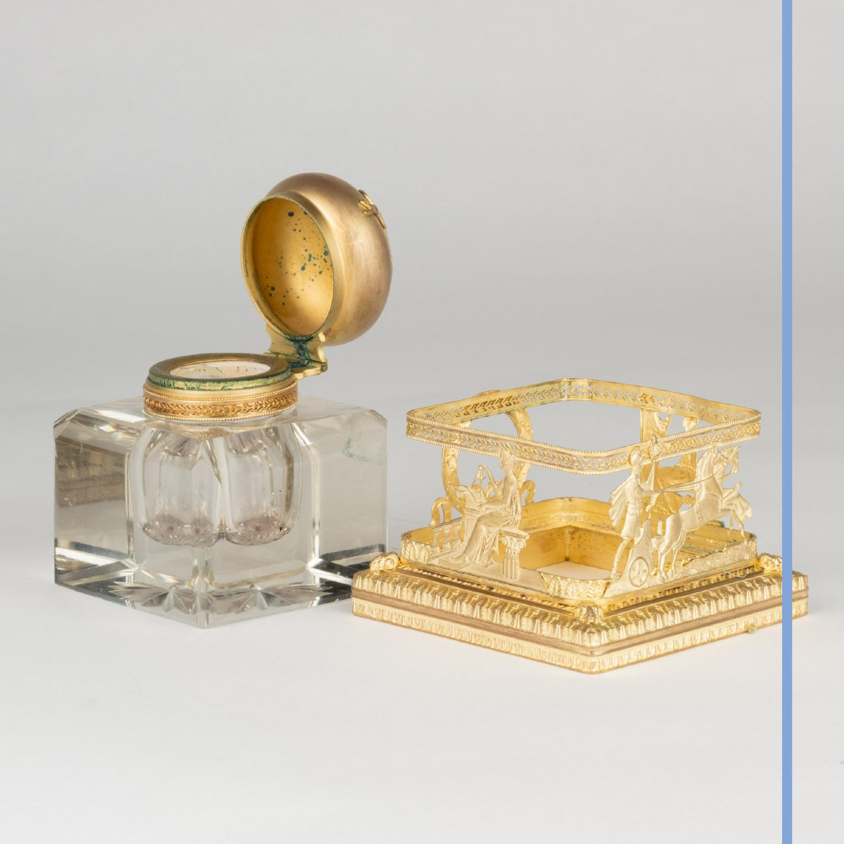 Dans le goût de Baccara, encrier en cristal taillé et bronze doré, XIXe-photo-2