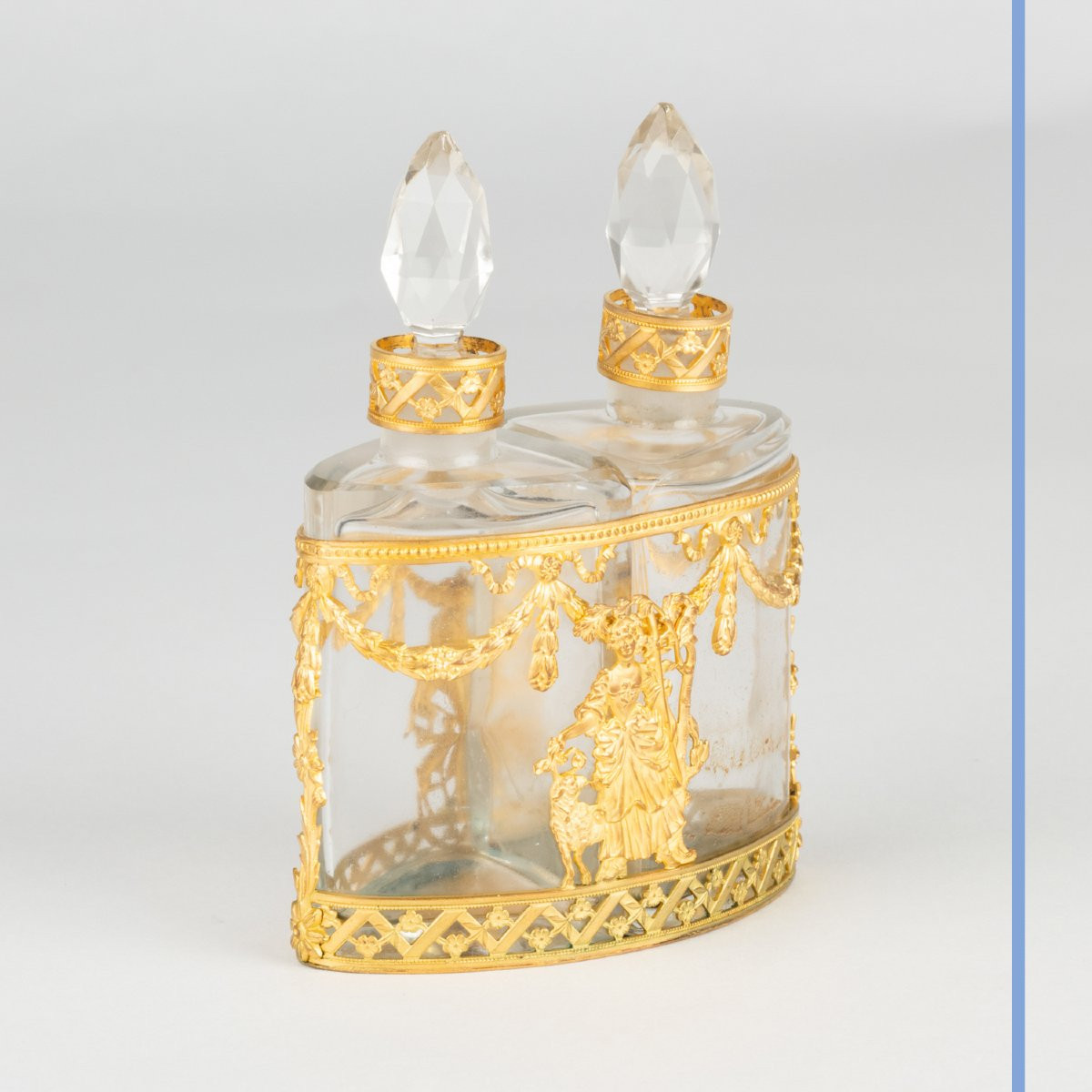 Support à deux flacons en cristal taillé et laiton doré, XIXe-photo-2