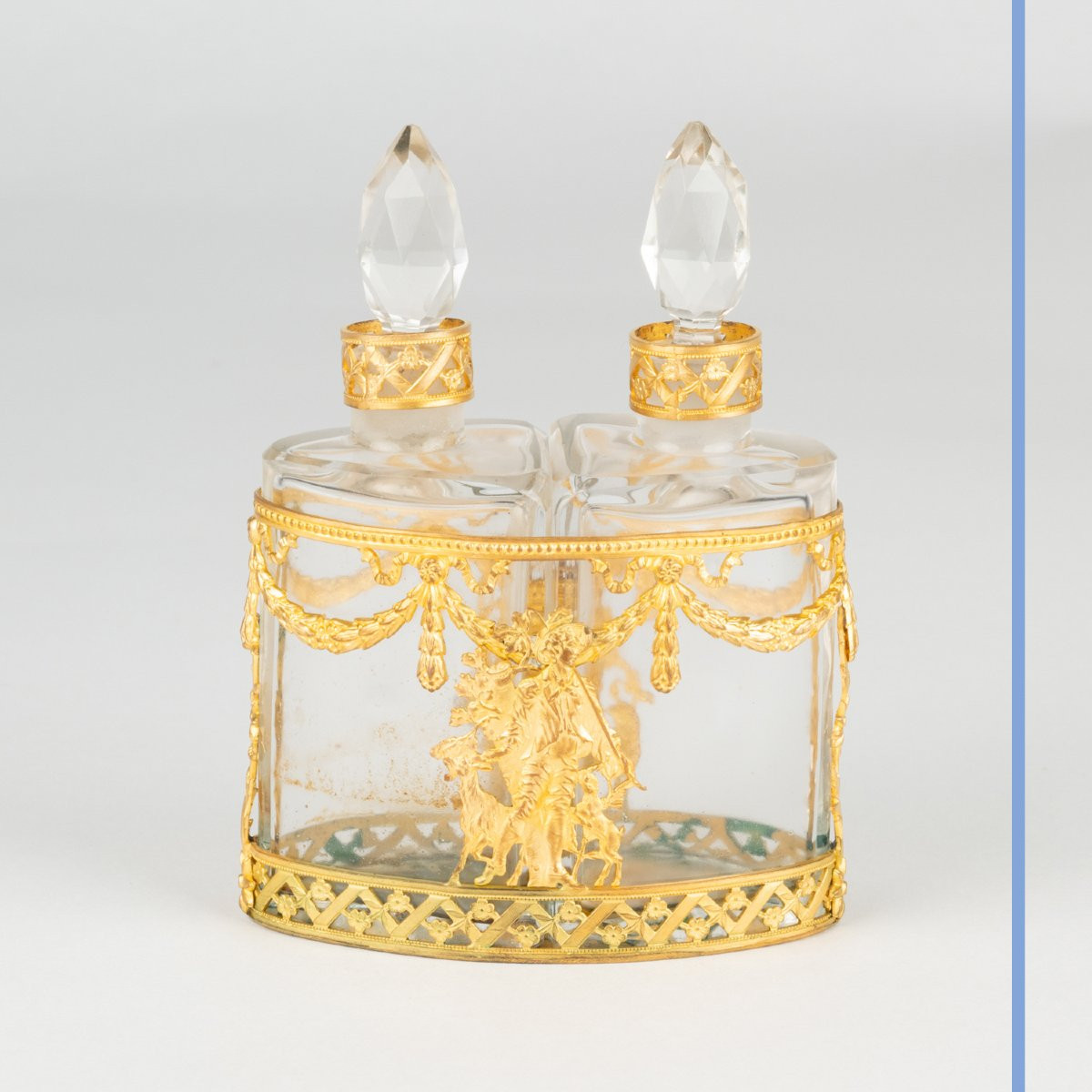 Support à deux flacons en cristal taillé et laiton doré, XIXe-photo-3