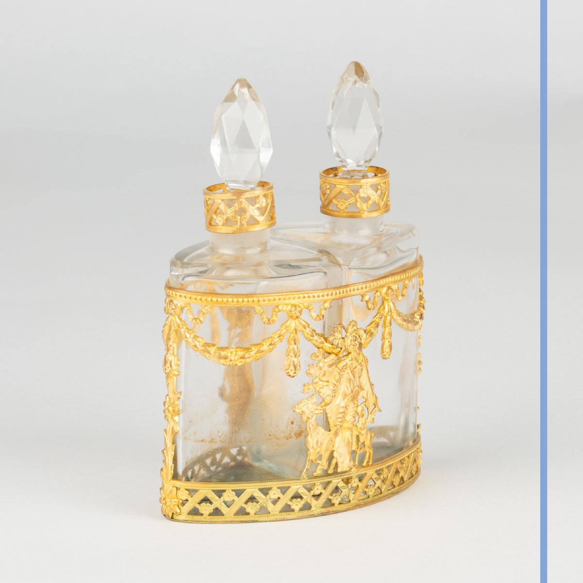 Support à deux flacons en cristal taillé et laiton doré, XIXe-photo-4