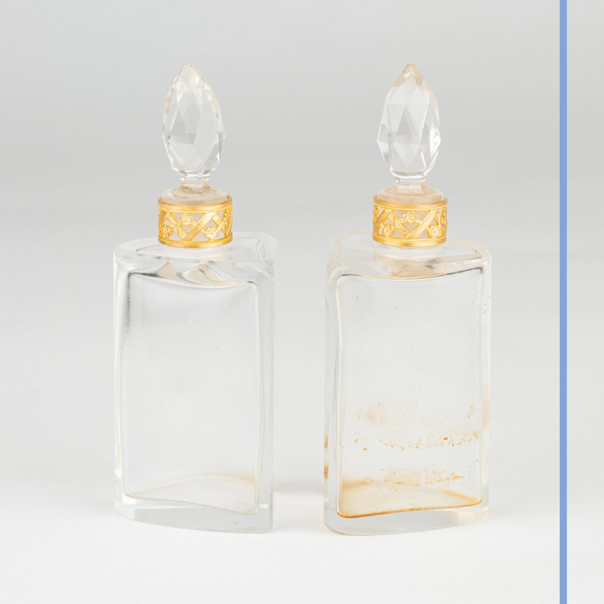 Support à deux flacons en cristal taillé et laiton doré, XIXe-photo-4