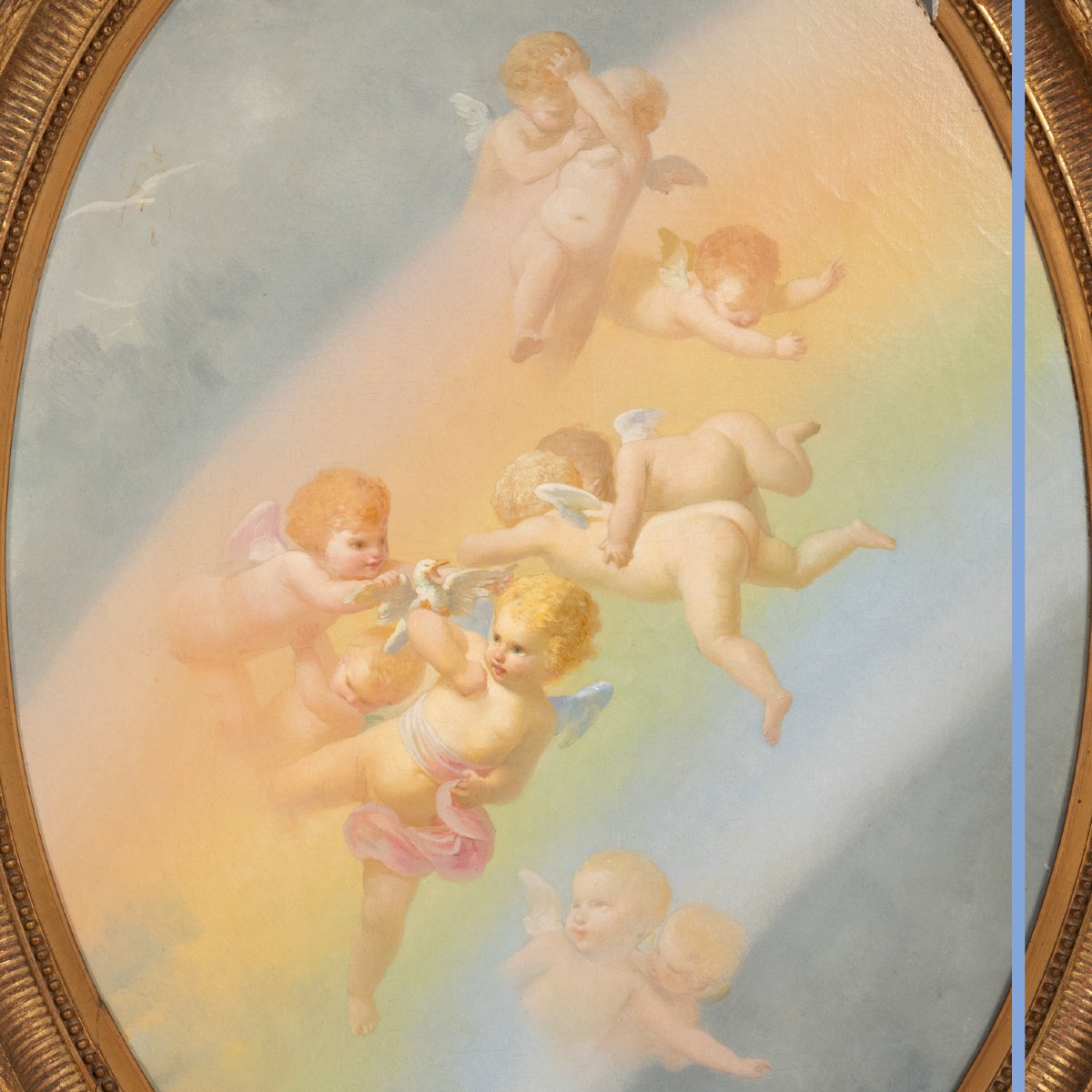 Eugénio Agneni (1819-1888), Angelots In The Clouds, Pair Of Oil On Canvas, 19th Century-photo-2