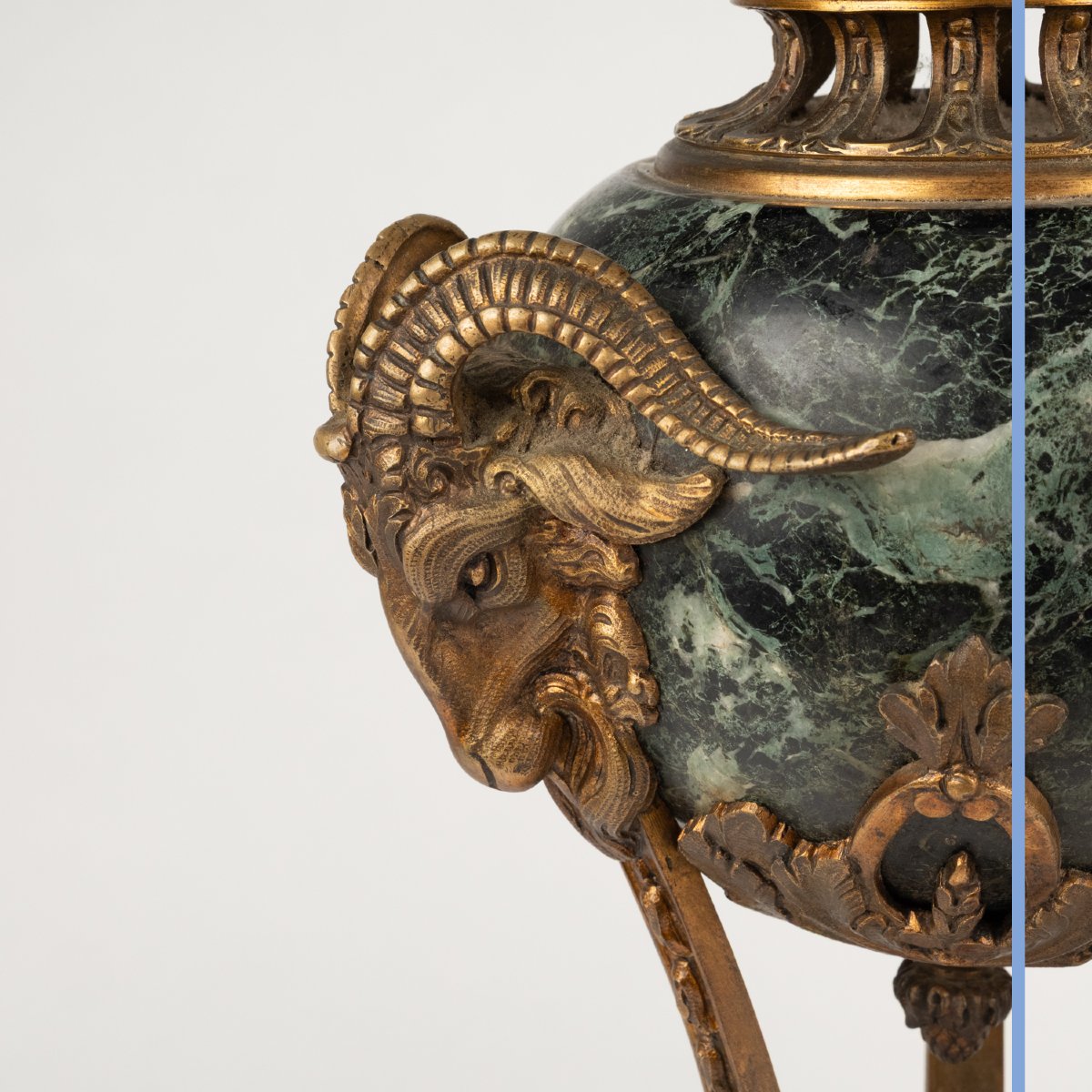 Pair Of Ormolu And Green Marble Ram-headed Cassolettes, 19th-photo-4