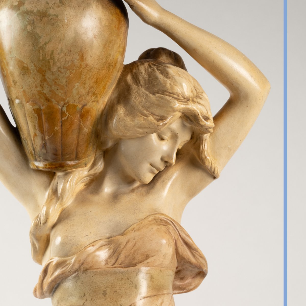 Haniroff (19th–20th Centuries), Goldscheider Workshop, Young Woman, Painted Plaster, 20th Century-photo-2