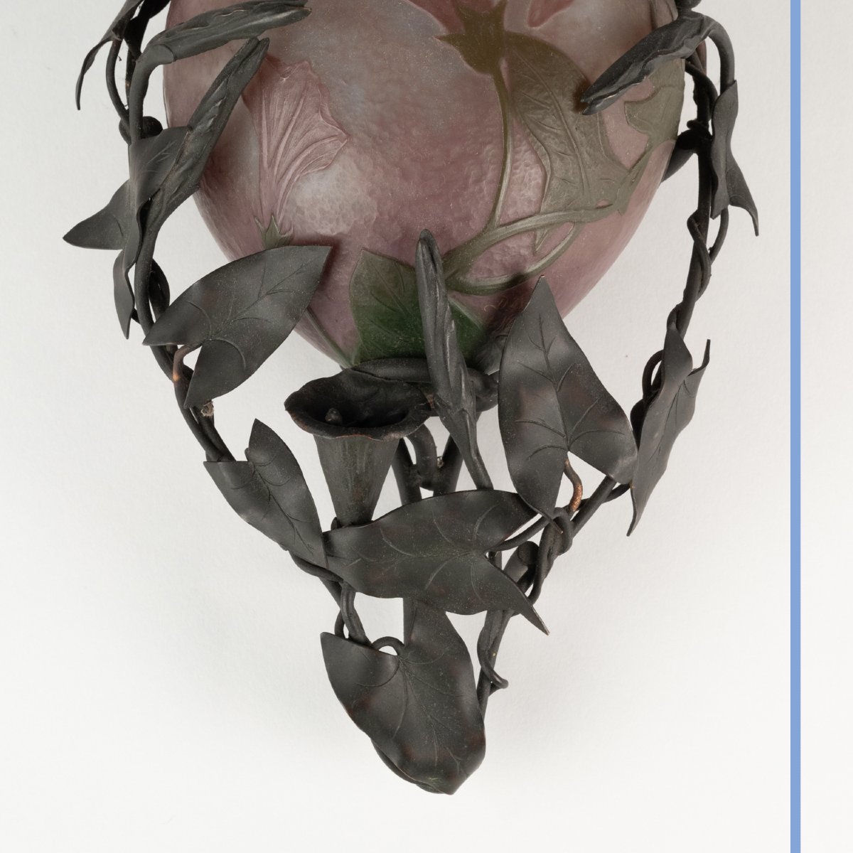 Daum Nancy, Multi-layered Glass Vase, Brass, And Patinated Copper, 19th-photo-3