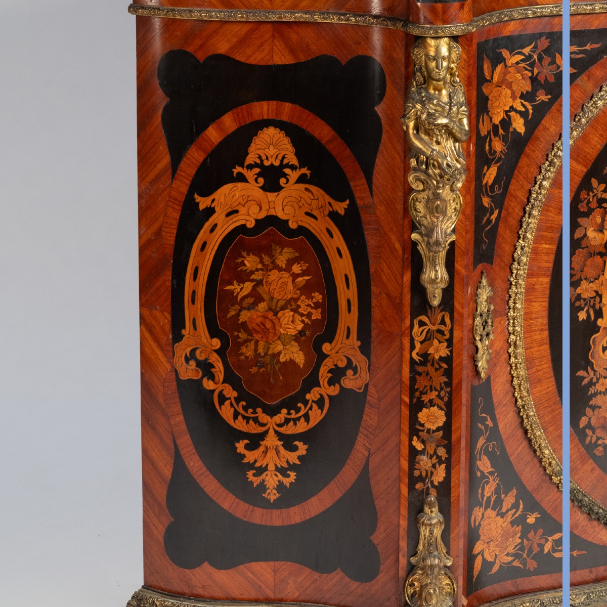 19th-century Cabinet (hauteur d'Appui) In Precious Wood Marquetry And Gilt Bronze.-photo-5