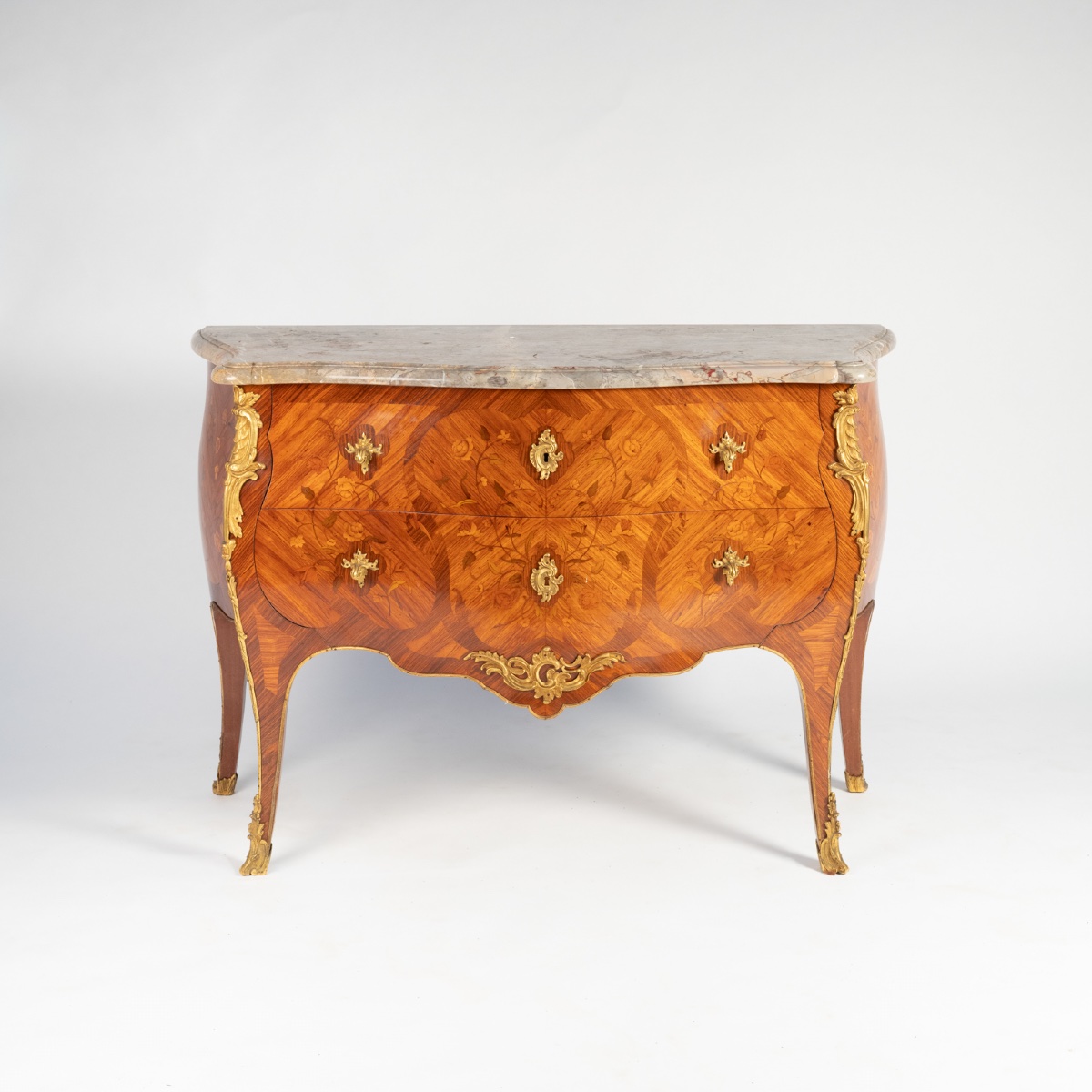 Louis XV Style Marquetry And Gilt Bronze Commode, 20th
