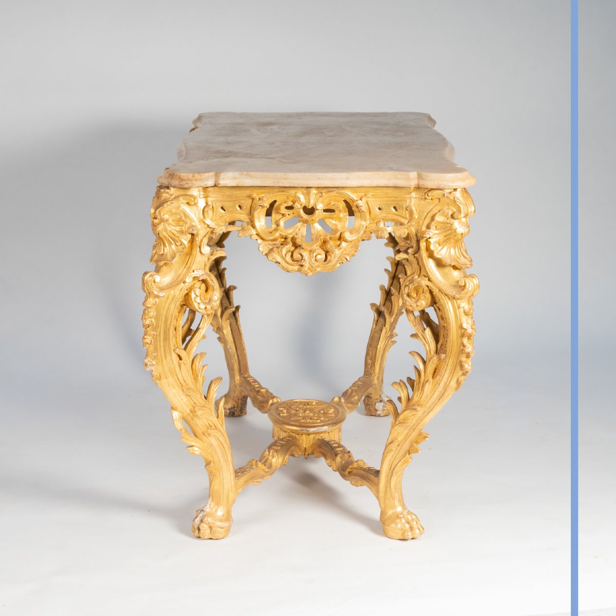 Louis XV Style Center Table In Wood And Gilded Stucco, XIXth-photo-3