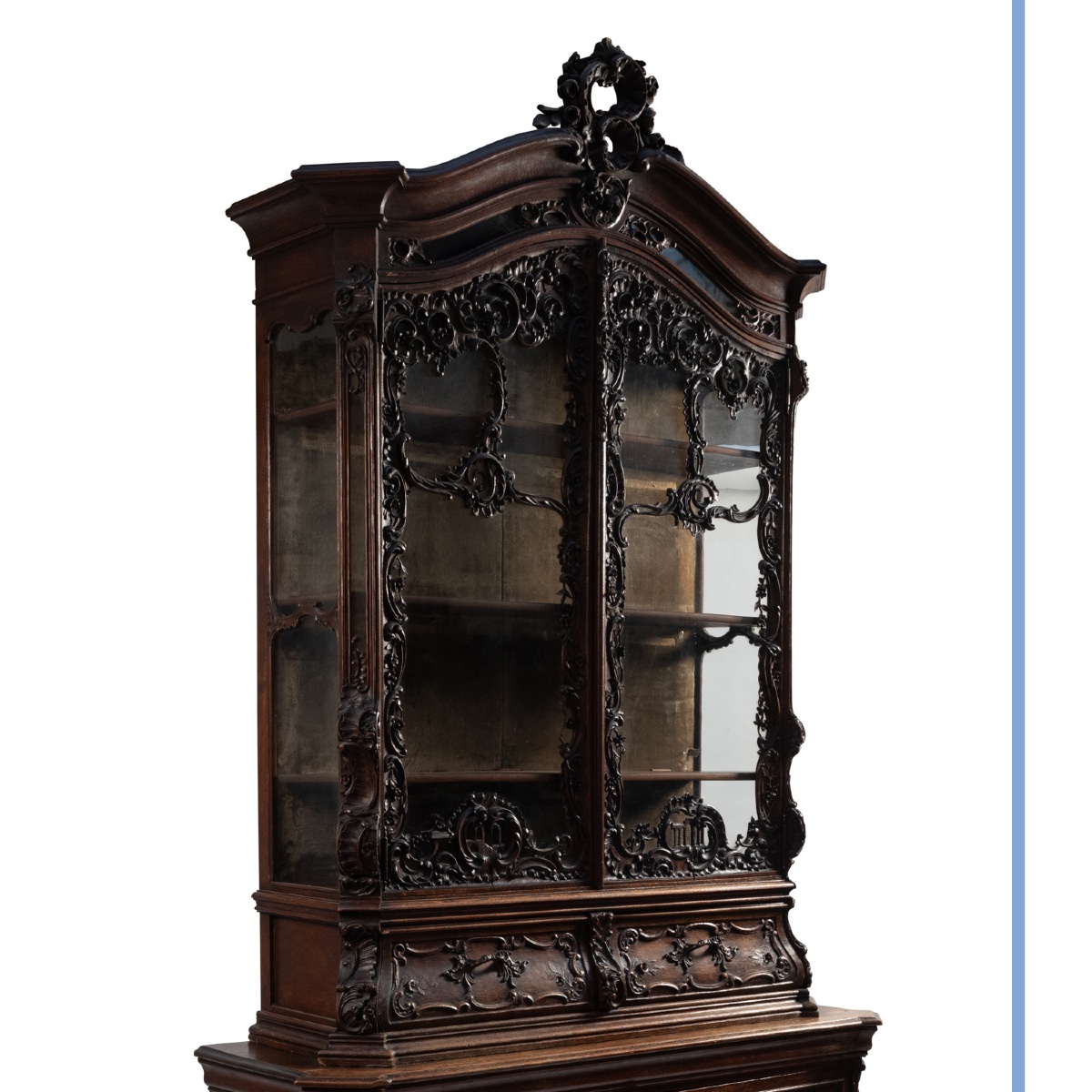 Carved Oak Liège-style Louis XV Two-part Glazed Sideboard, XIXth-photo-3