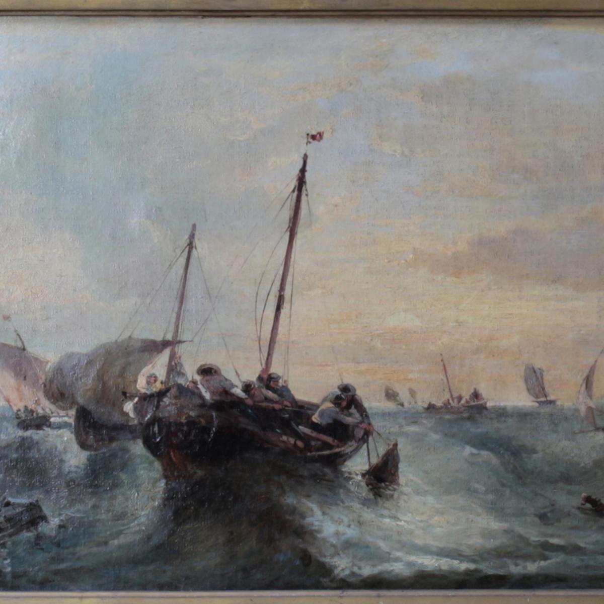 André Fonèche (1851-1942), huile sur toile, paire de marine, XIXe-photo-4