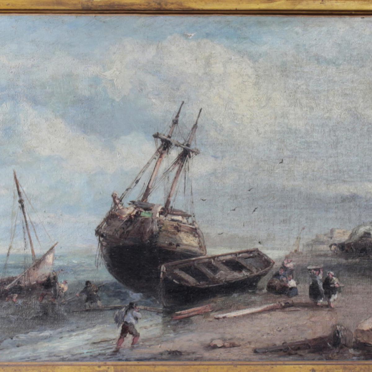André Fonèche (1851-1942), huile sur toile, paire de marine, XIXe-photo-1