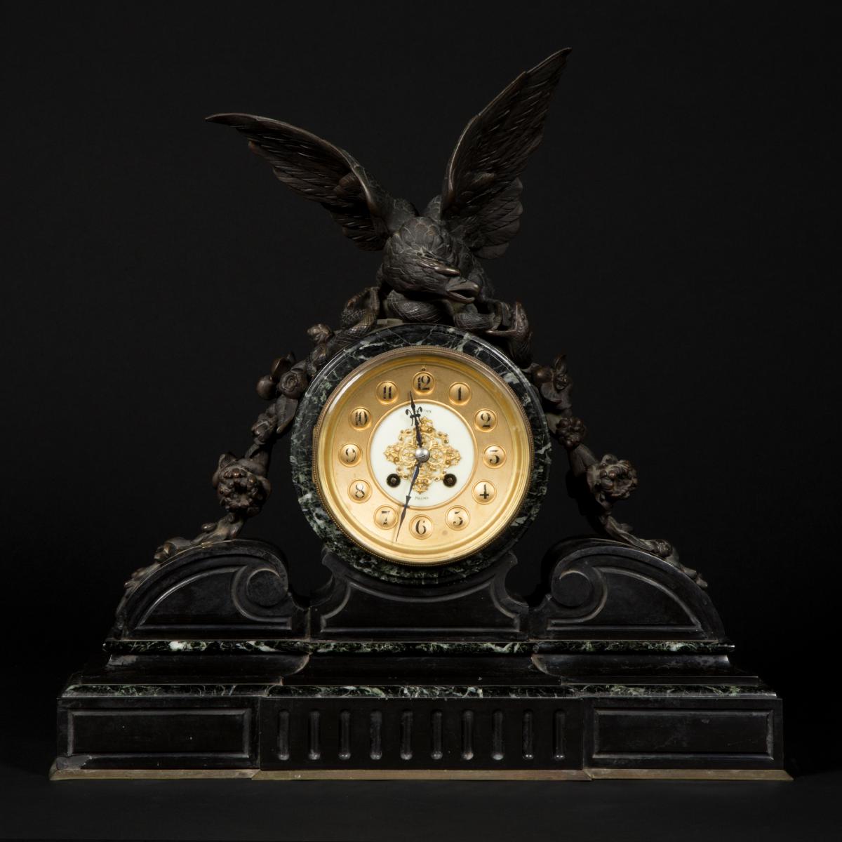 Pendule "L'aigle" en marbre et bronze, XIXe