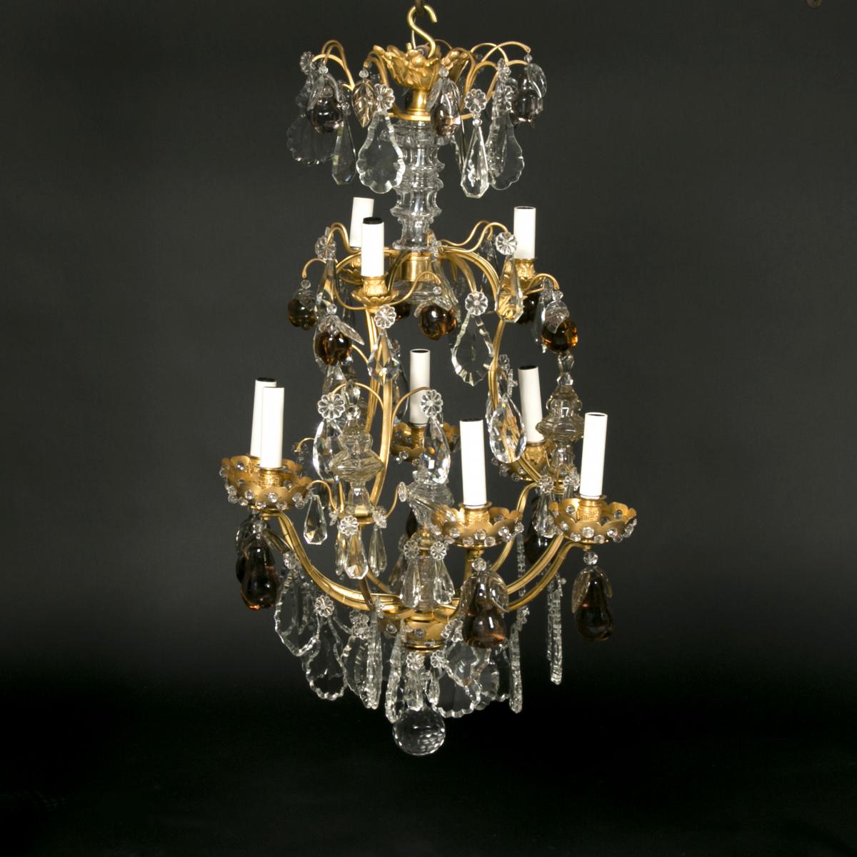 Lustre cage aux fruits, cristal taillé et bronze doré, XIXe