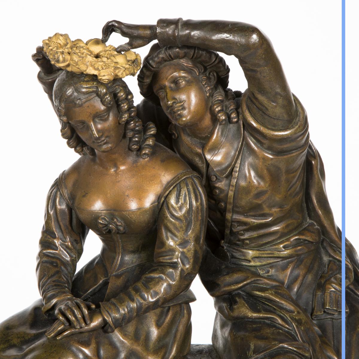 Pendule romantique en bronze, XIXe-photo-2