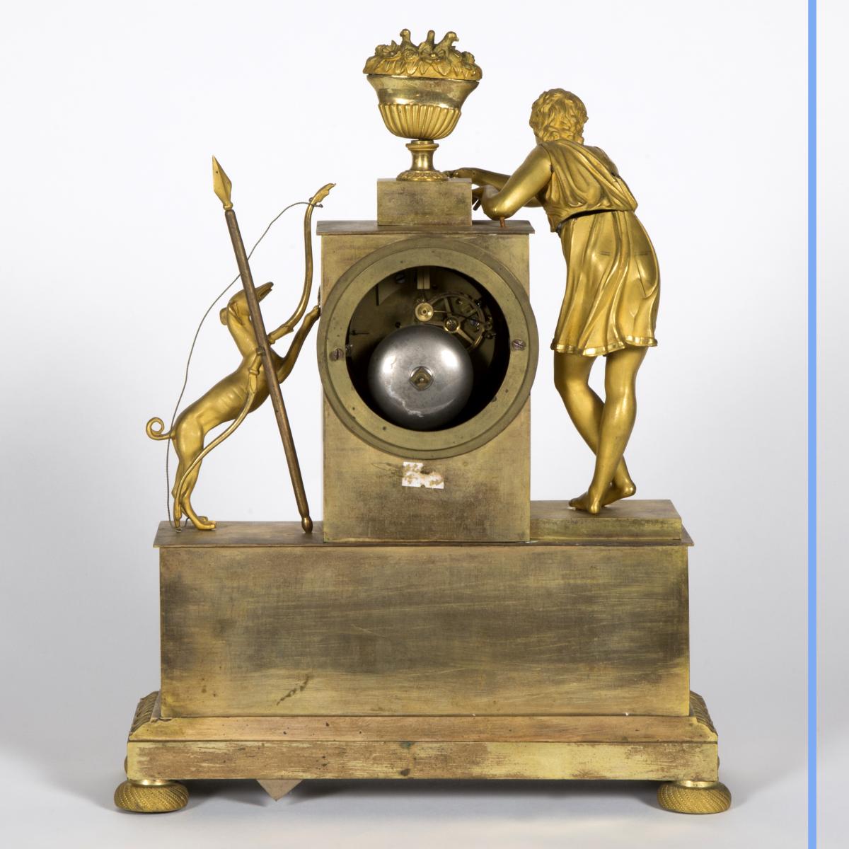 Pendule "Jeune chasseur" en bronze doré, XIXe-photo-4