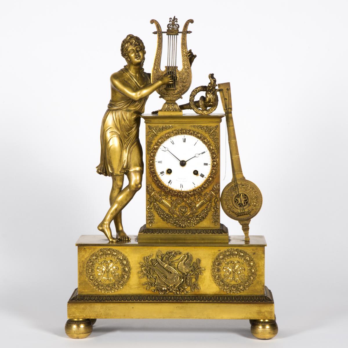 Pendule "Orphée" en bronze doré, XIXe