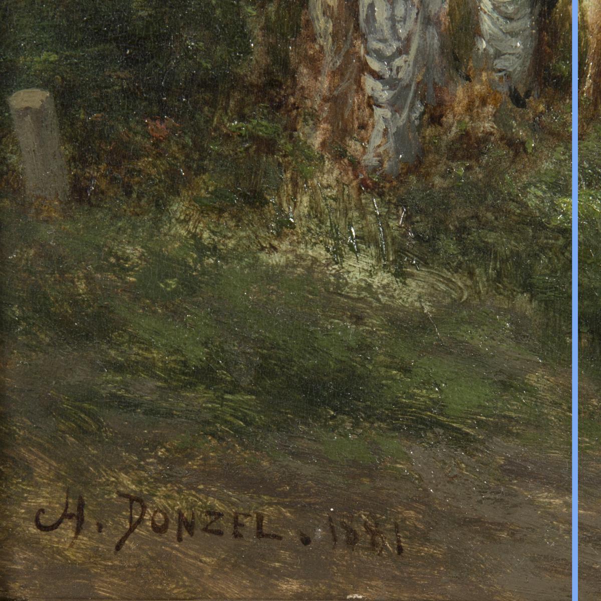 Charles Donzel (1824-1889), Embarquement pr&egrave;s du lac, huile sur panneau, XIXe-photo-3