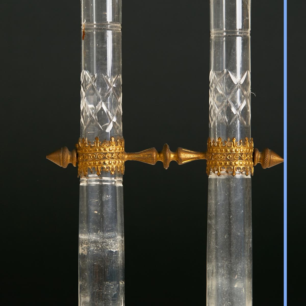 Paire de soliflores en verre taillé, monture bronze, XIXe-photo-2