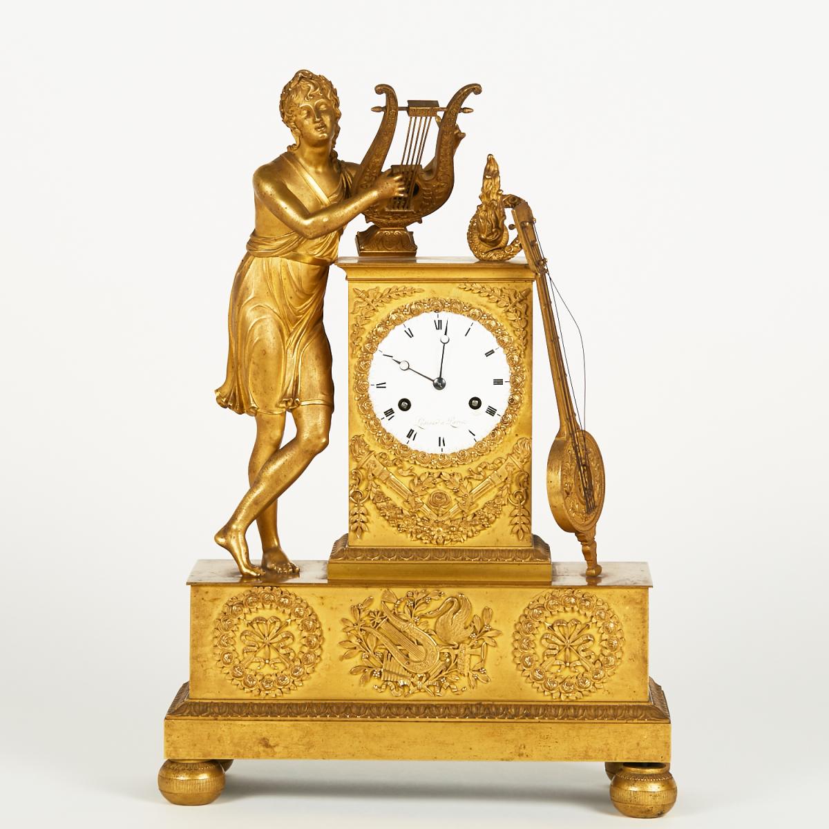 Pendule "Orphée" en bronze doré, XIXe