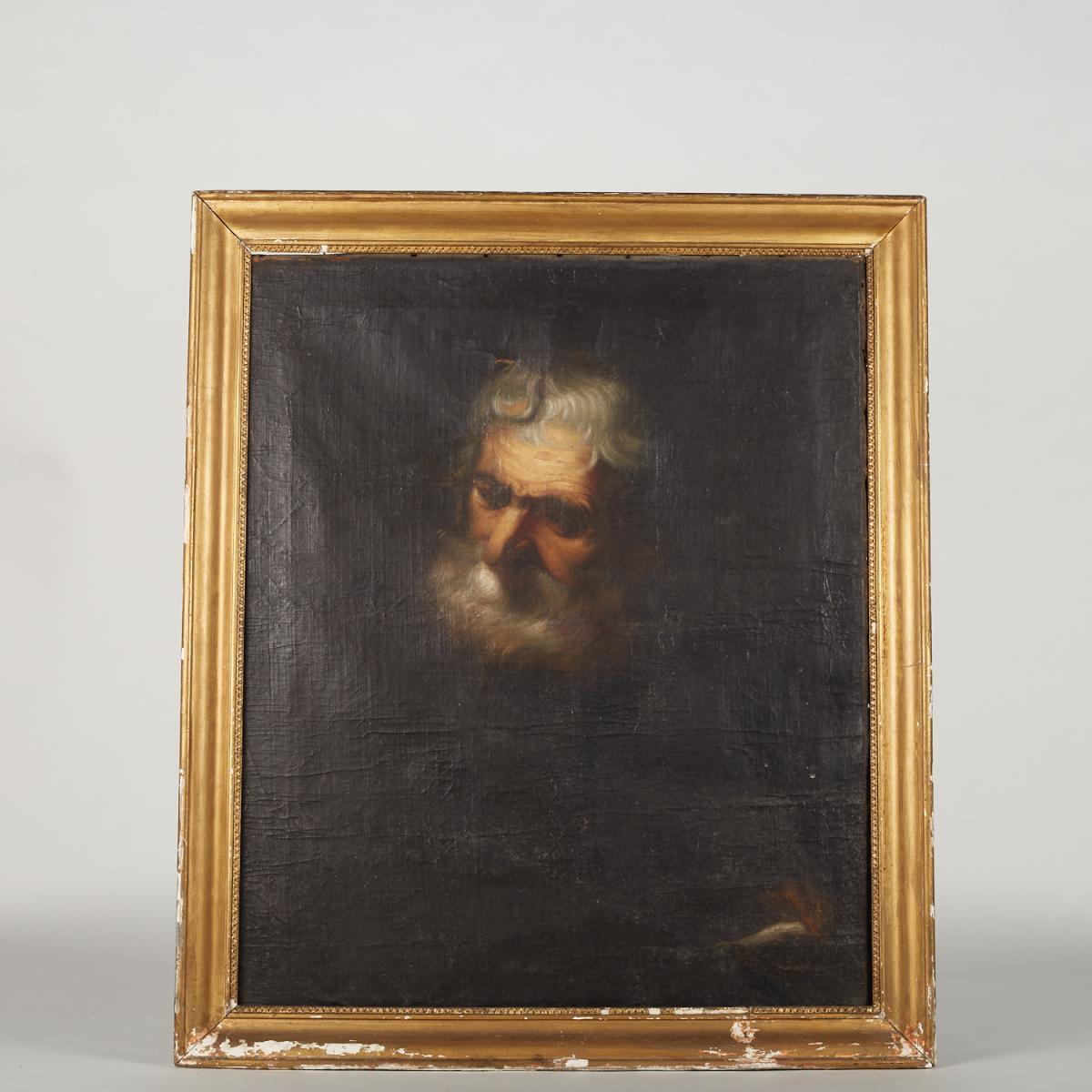 Huile sur toile, portrait de vieillard, XIXe
